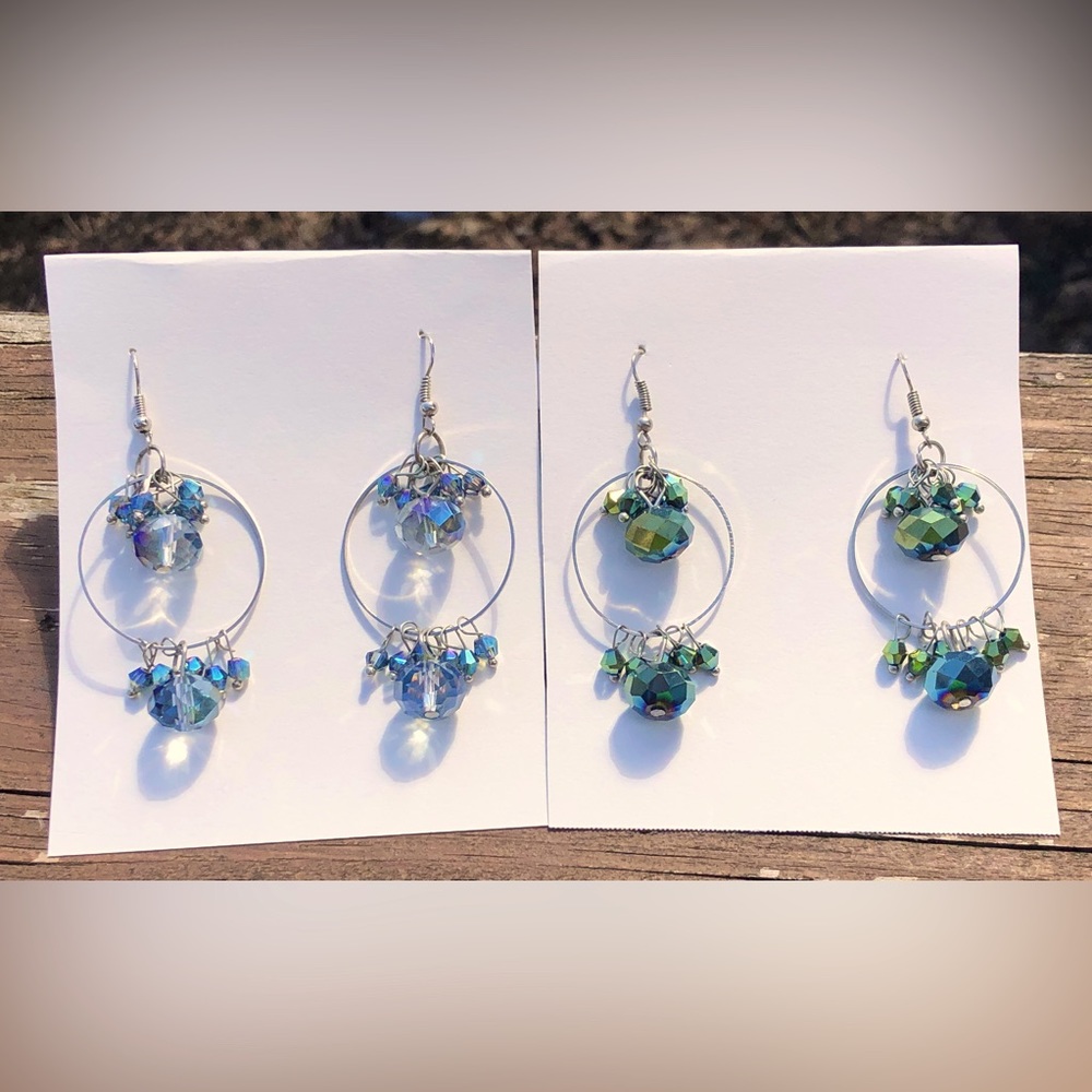 2 Pair of Iridescent beaded earrings